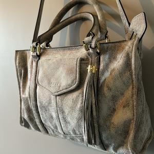 NWOT AIMEE KESTENBERG GRAY/ IRIDESCENT ROSE GOLD HESTON SATCHEL W/ GOLD HARDWARE